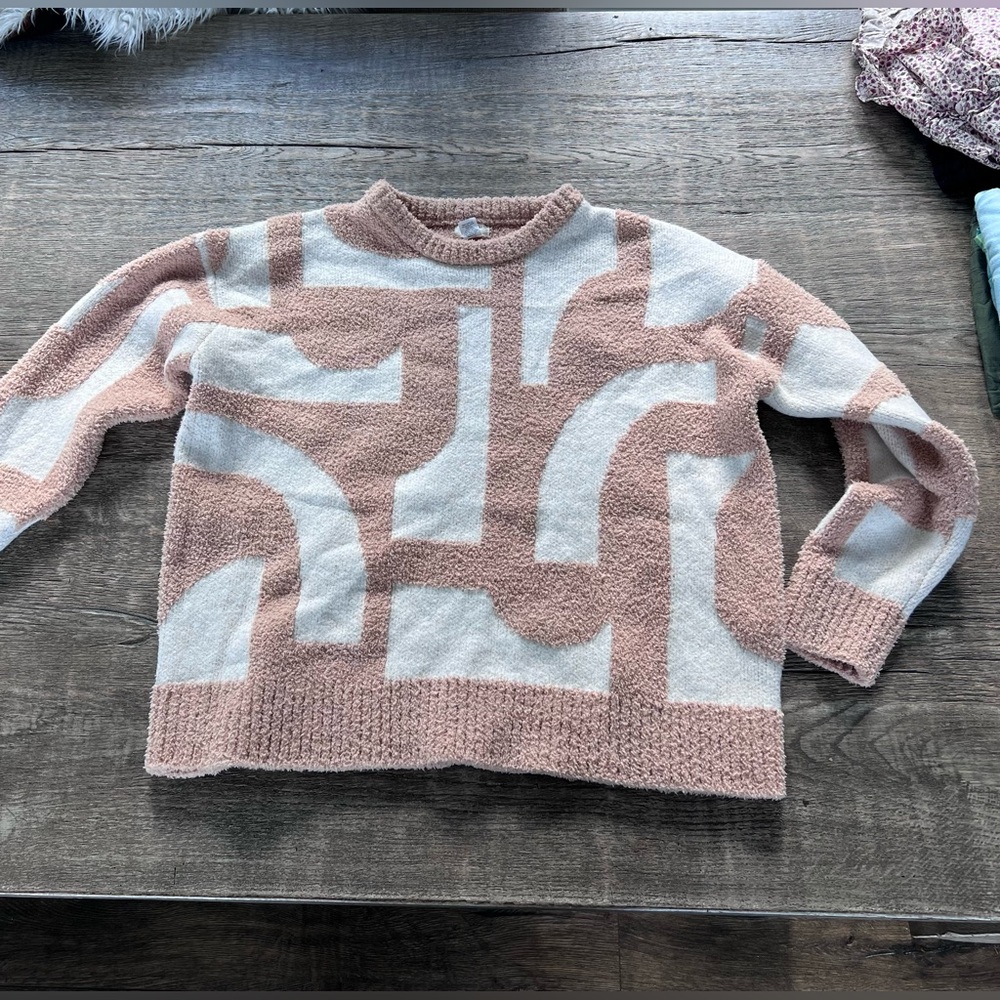 Cost Plus World Market Abstract Pattern Sweater - Pink and Cream